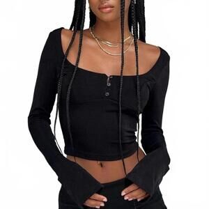 Princess Polly Ambers Long Sleeve Top Black Size 2